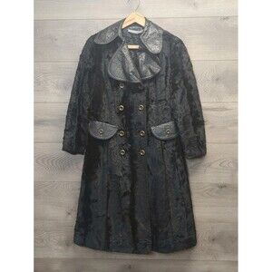 Vintage Black Faux Fur Coat Gothic Double Breasted American Bazaar 80s Women's S